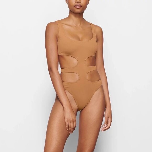 SKIMS Swim Tank Monokini Almond Womens Medium - Picture 1 of 13